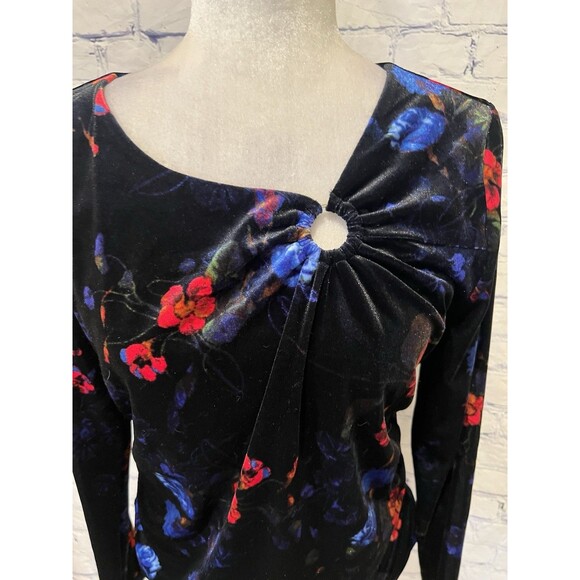 INC Women's Printed Asymmetrical-Neck Velour Top Created for Macy's Black Size M - Picture 2 of 7